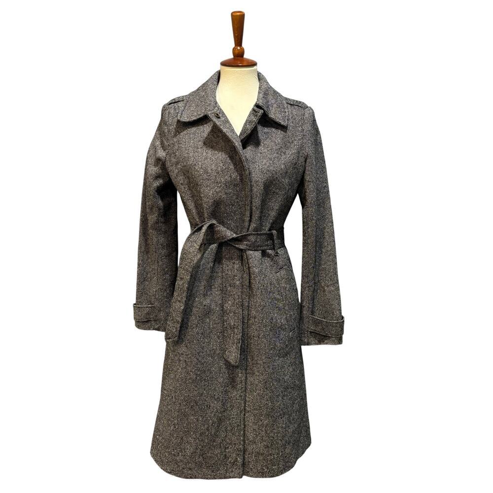 Vintage Y2K Old Navy Gray Herringbone Trench Coat Duster Jacket Medium